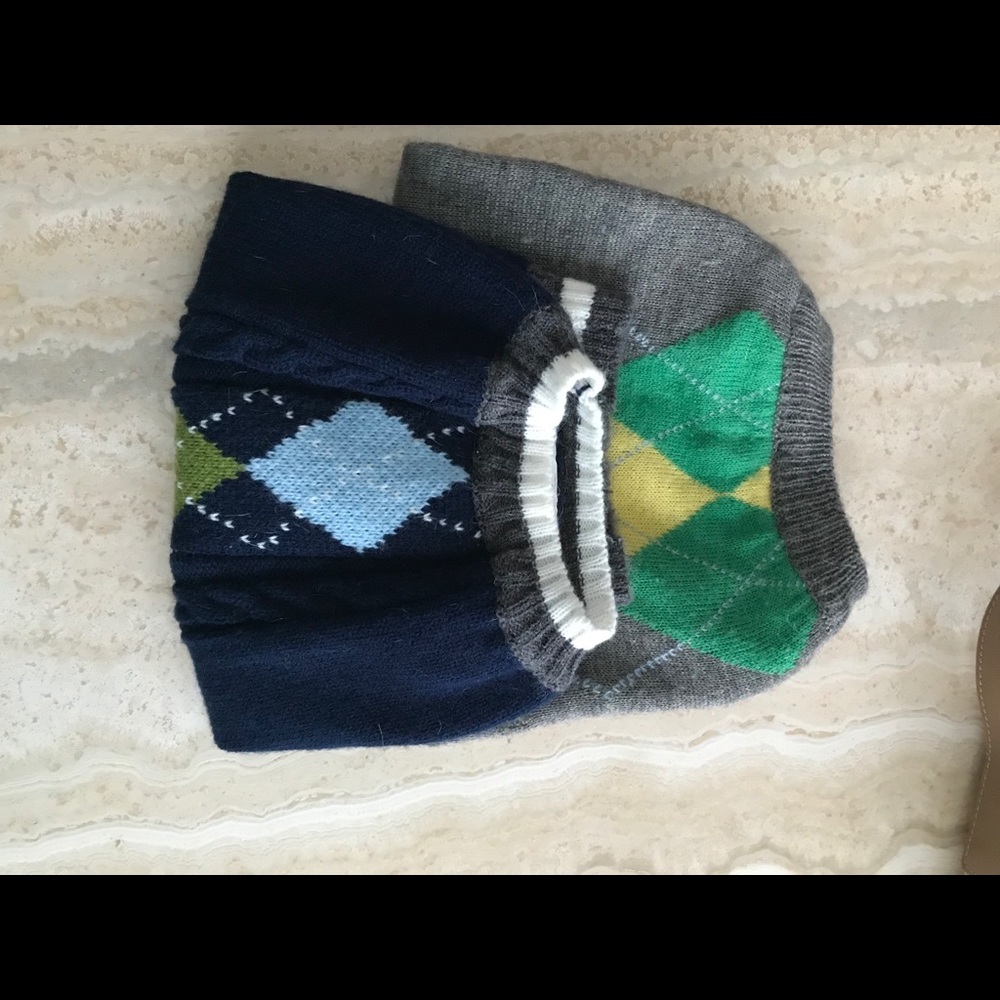 TWO ARGYLE MEDIUM DOG SWEATERS